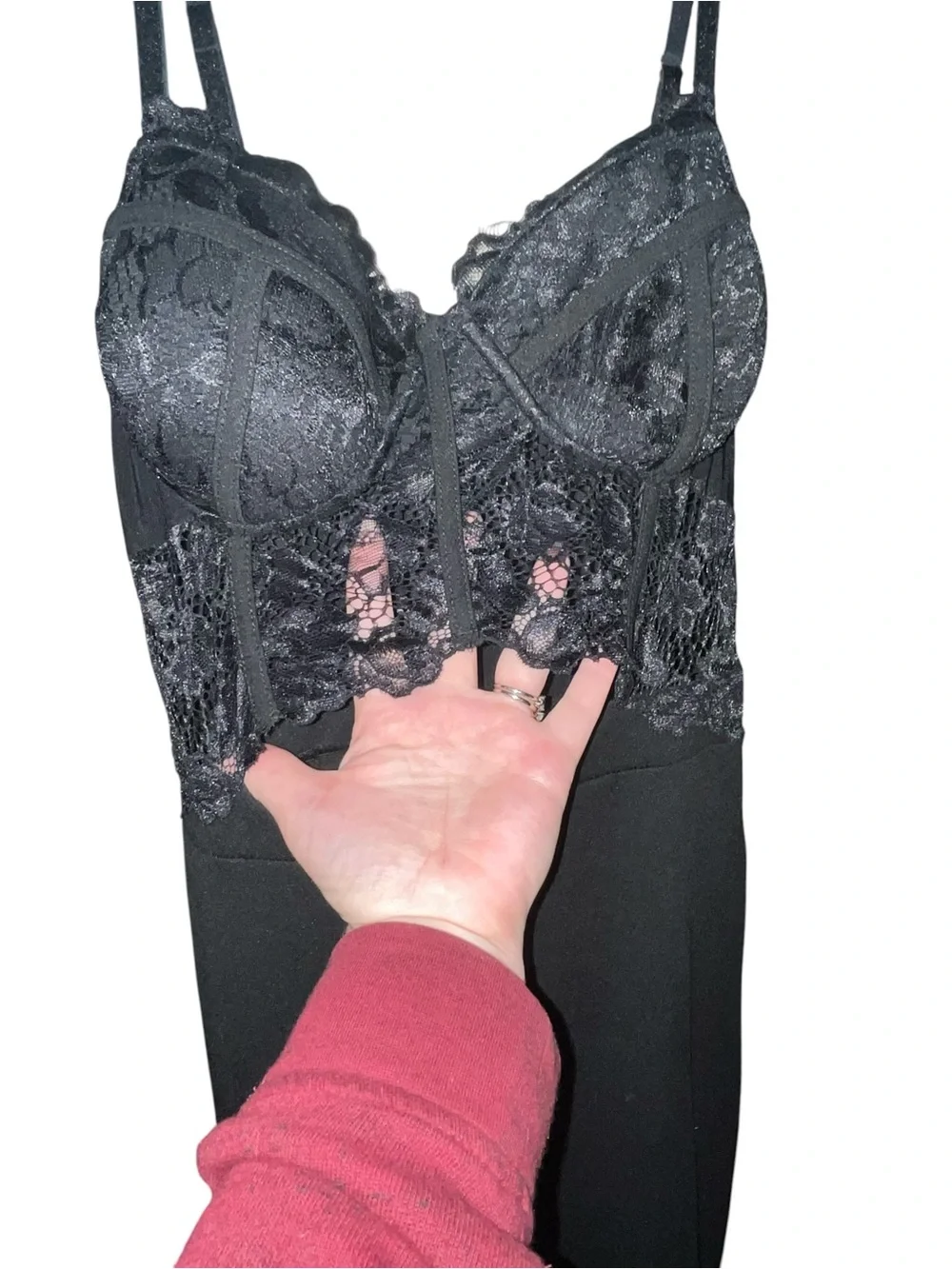 Blashe Black Lace Bodysuit Jumpsuit with Sheer lace Cup Detail. Size L - Picture 2 of 5